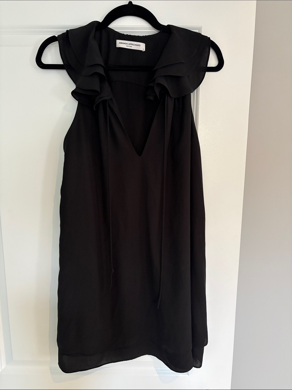 Amanda Uprichard Black Sleeveless V-Neck Ruffle Dress